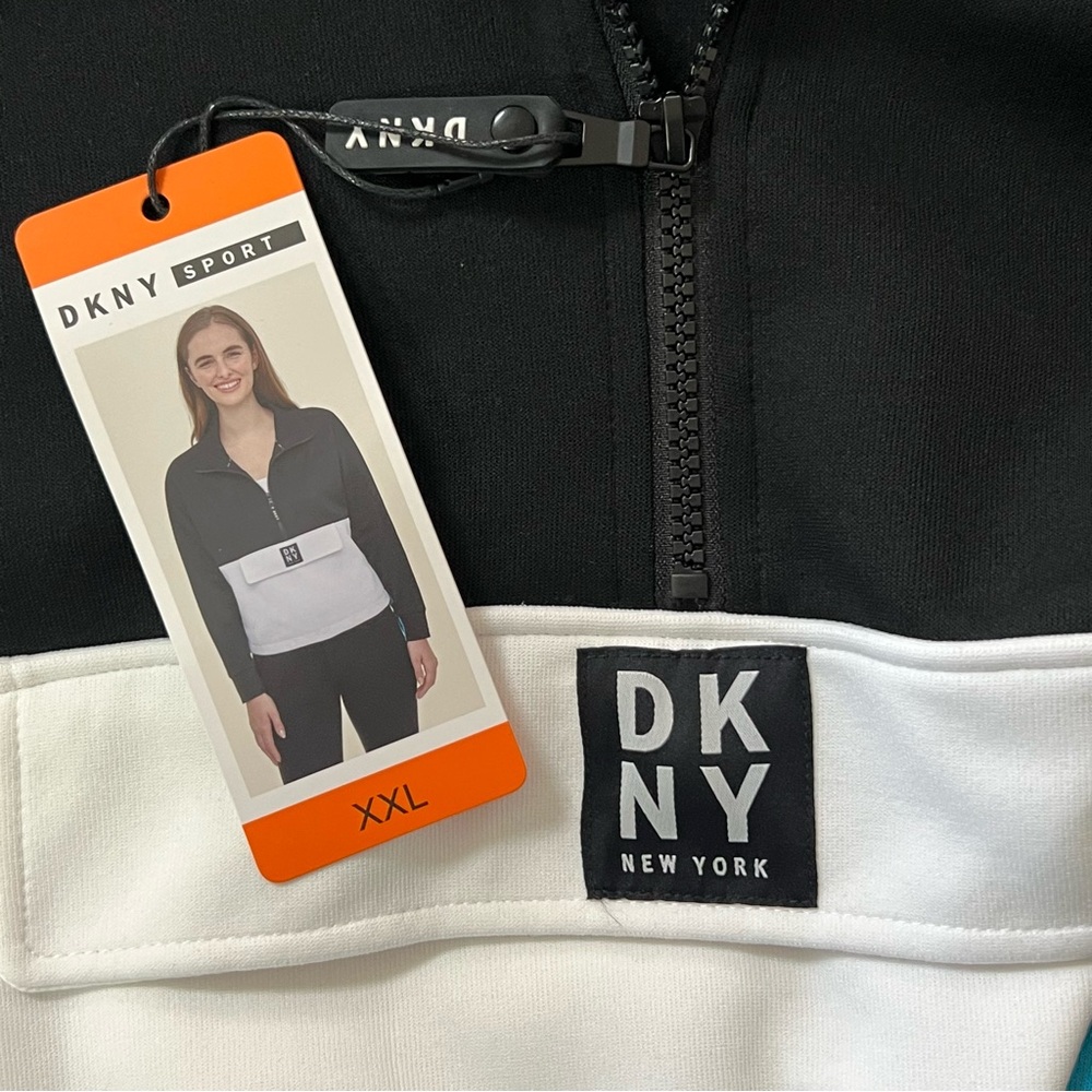 NWT DKNY Sport Pullover 1/2 Zip Up Color Block Sweatshirt Blue Black Size XXL - Picture 5 of 10